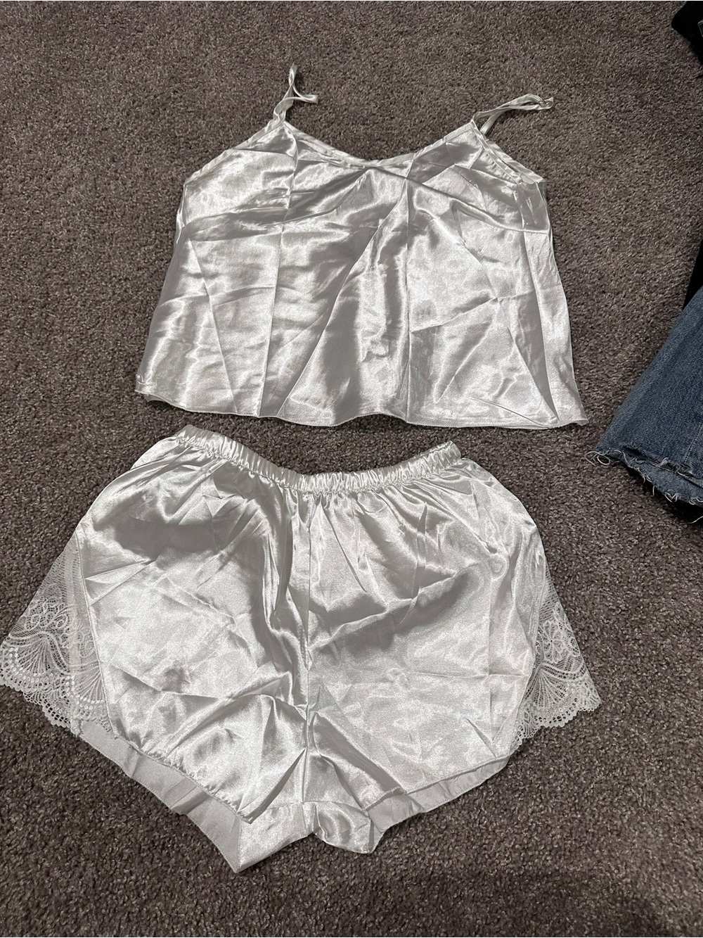 Silky White Satin Cami & Short Sleep Set - Women